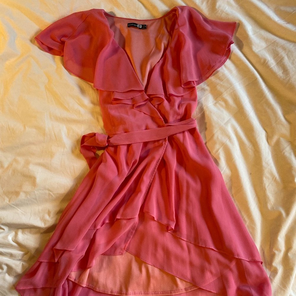 boohoo Pink Wrap Dress- Size 6 (UK 10)